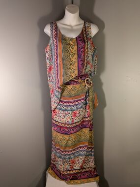 Vintage Compagnie International Express 100% Silk Multicolor Matching Skirt Set